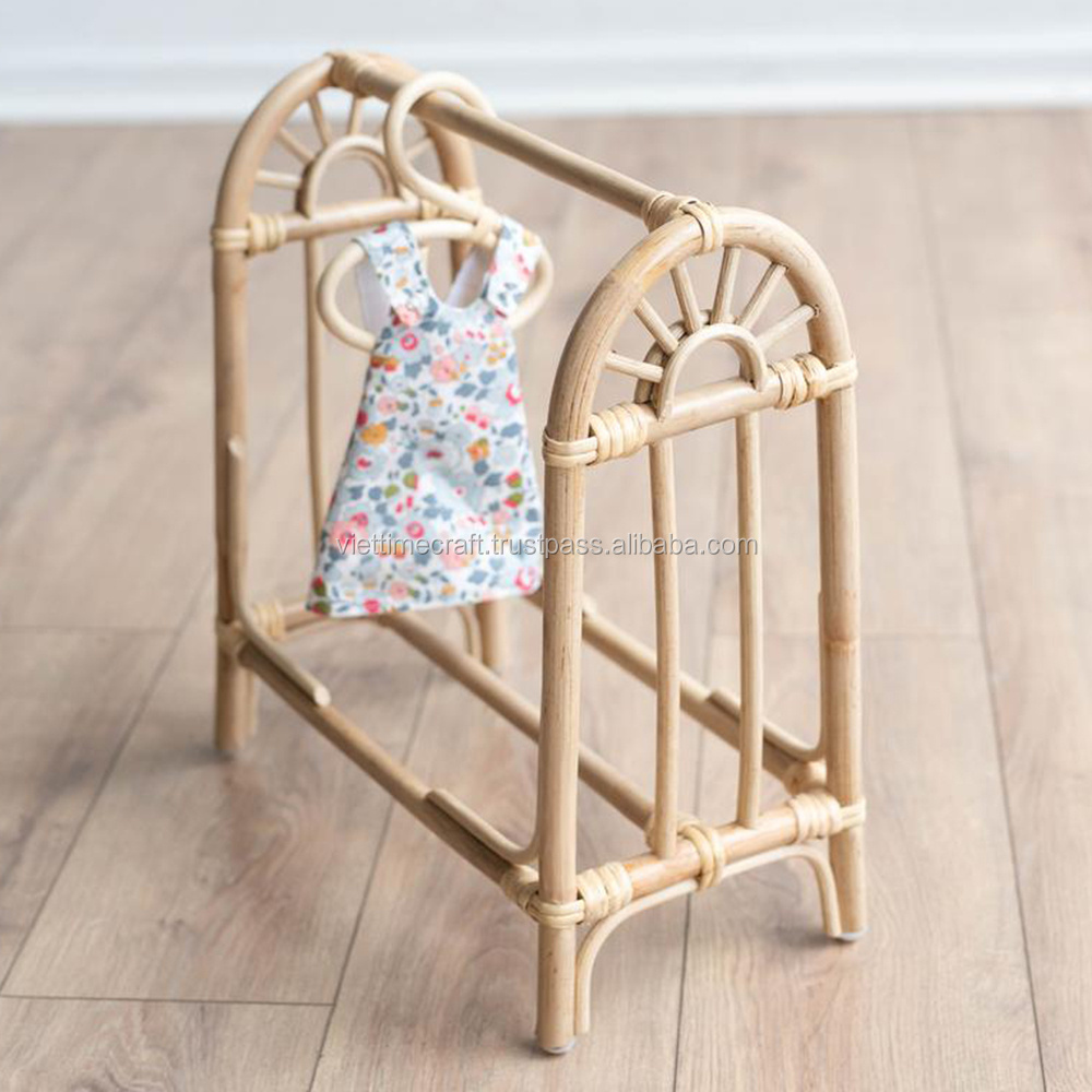 Rattan clothing rack For Dolls Vintage Style Rattan Doll Clothes Rack Rail Warehouse Wholesale