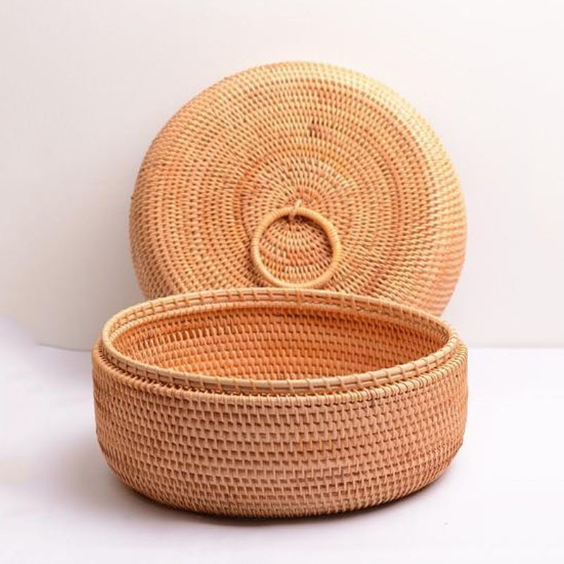 Bohemian Vintage Rattan Basket With Lid Cosmetics Storage Basket Eco-Friendly Jewelry Box Wholesale Handicraft Cheap Price