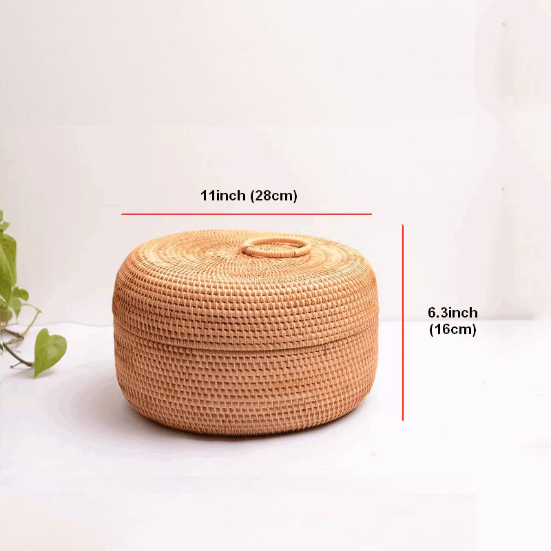 Bohemian Vintage Rattan Basket With Lid Cosmetics Storage Basket Eco-Friendly Jewelry Box Wholesale Handicraft Cheap Price