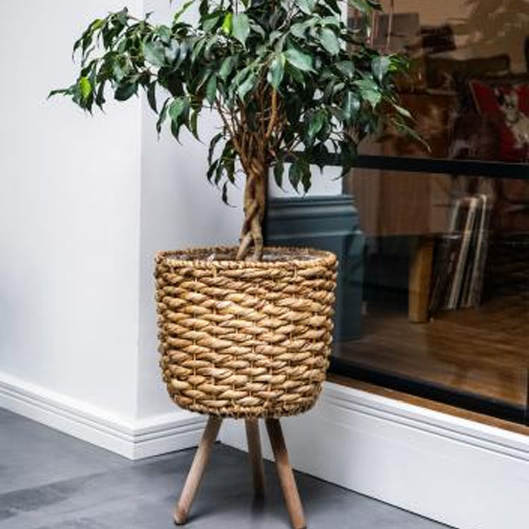 Indoor Water Hyacinth Planter Basket with Wood Stand, Water Hyacinth Basket on Wooden Legs in Vietnam