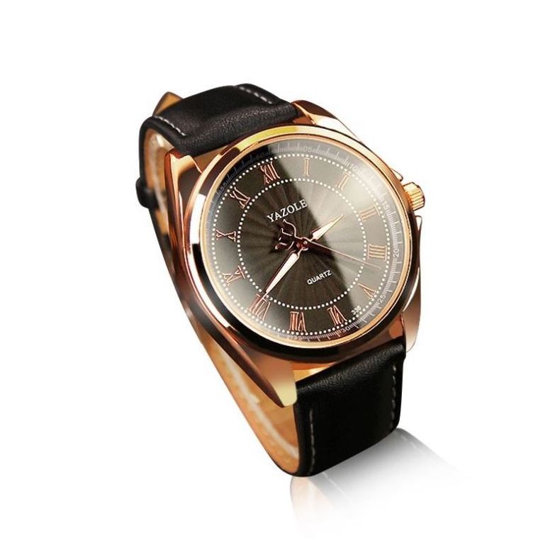 yazole 336 New Arrival Black Male Clock Latest PU Leather Band Water Resist Lighter Ultra Thin Casual Hand Watch