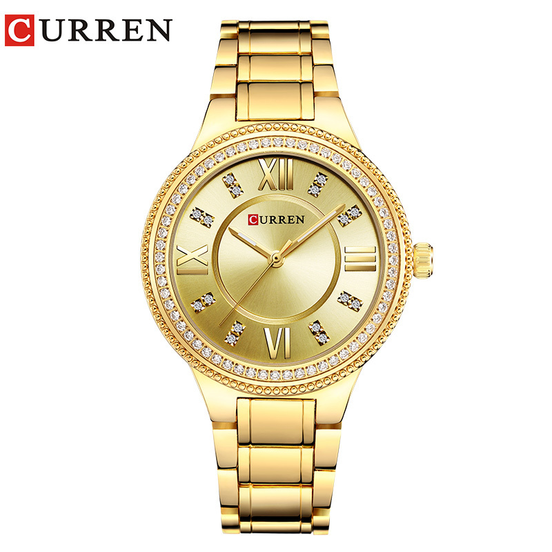 CURREN 9004 cute rose gold lady quartz watch new arrival Stainless steel band water resistant bling rohs Leisure watch design