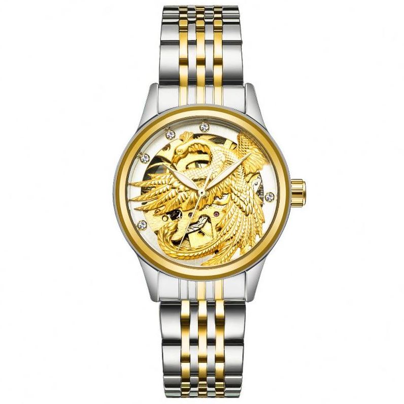 TEVISE 9006 Eagle lady watch hollow gold stainless steel strap low MOQ automatic mechanical casual watch factory