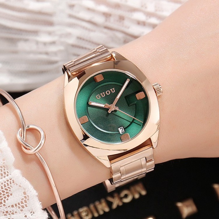 GUOU 8097 luxury top brand female quartz watch Stainless steel band cheap auto date water resistant vintage business reloj watch