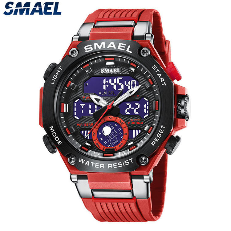 SMAEL 8069 new design made in China mens digital watch low cost PU band dual time Multi function storage sports wrist watch