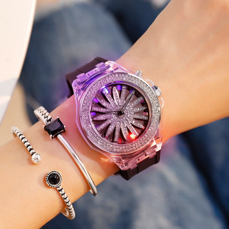 GUOU 8219 fashion LED light girls quartz watch exclusive Silicone band rotating floral design character Casual reloj watch