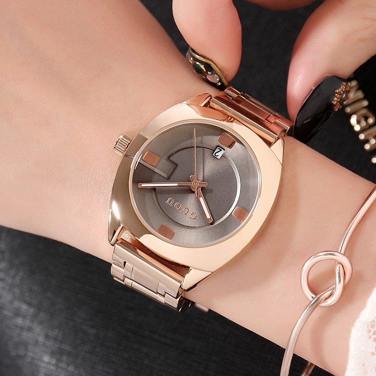 GUOU 8097 luxury top brand female quartz watch Stainless steel band cheap auto date water resistant vintage business reloj watch