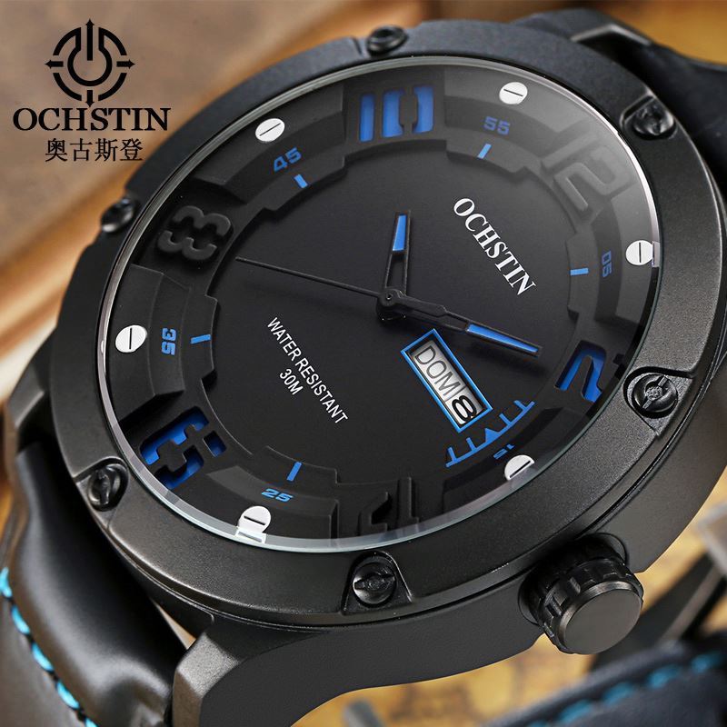 OCHSTIN 052 excel drop shipping gents quartz watch designer leather band water proof date display  business wrist watch