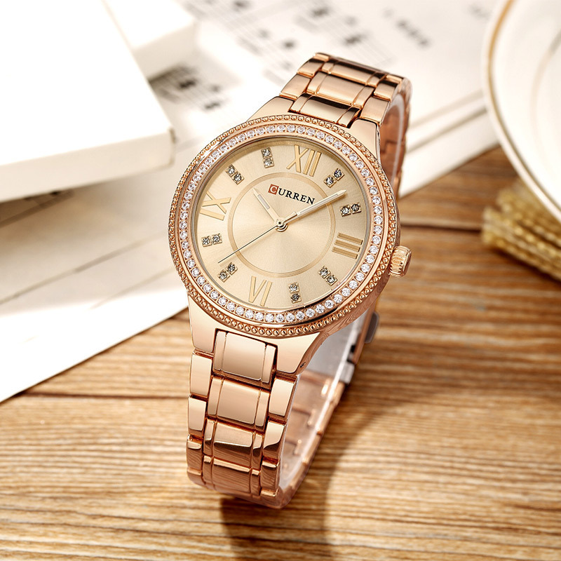 CURREN 9004 cute rose gold lady quartz watch new arrival Stainless steel band water resistant bling rohs Leisure watch design