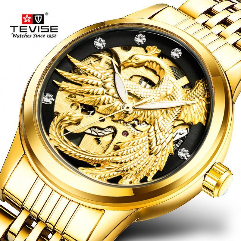 TEVISE 9006 Eagle lady watch hollow gold stainless steel strap low MOQ automatic mechanical casual watch factory