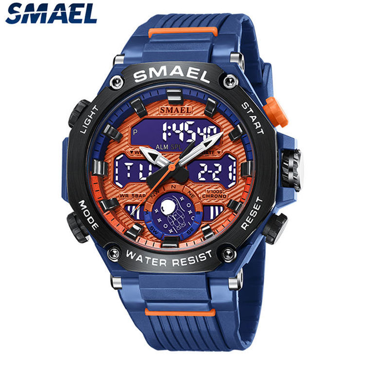 SMAEL 8069 new design made in China mens digital watch low cost PU band dual time Multi function storage sports wrist watch