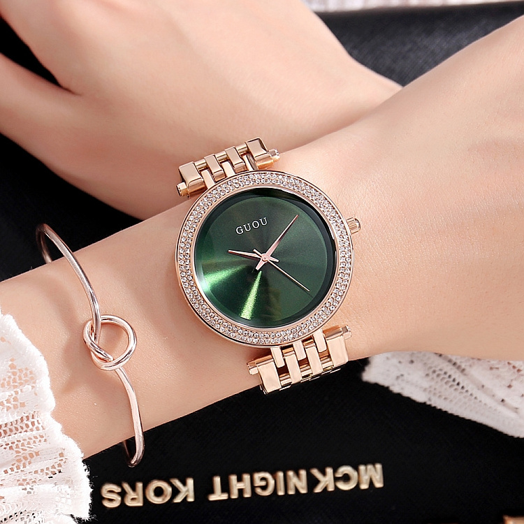 GUOU 8196 Simple rose gold female quartz watch latest Stainless steel band Waterproof analog display vintage Casual reloj watch