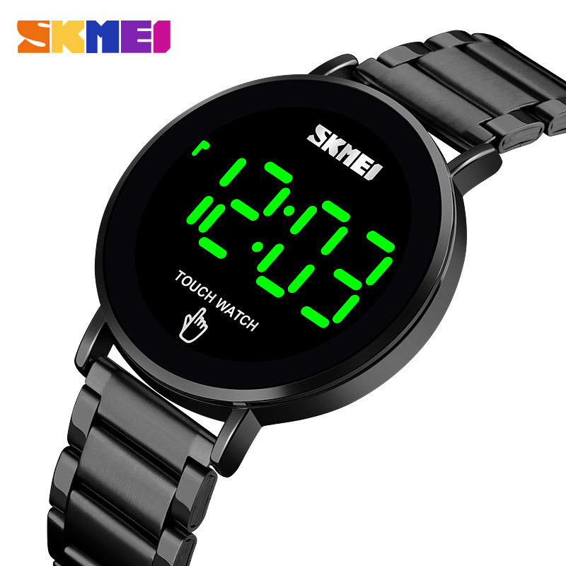 SKMEI 1550 luxury black boys touch watch hot sale Stainless steel band LED Waterproof Multi function Simple smart wrist watch