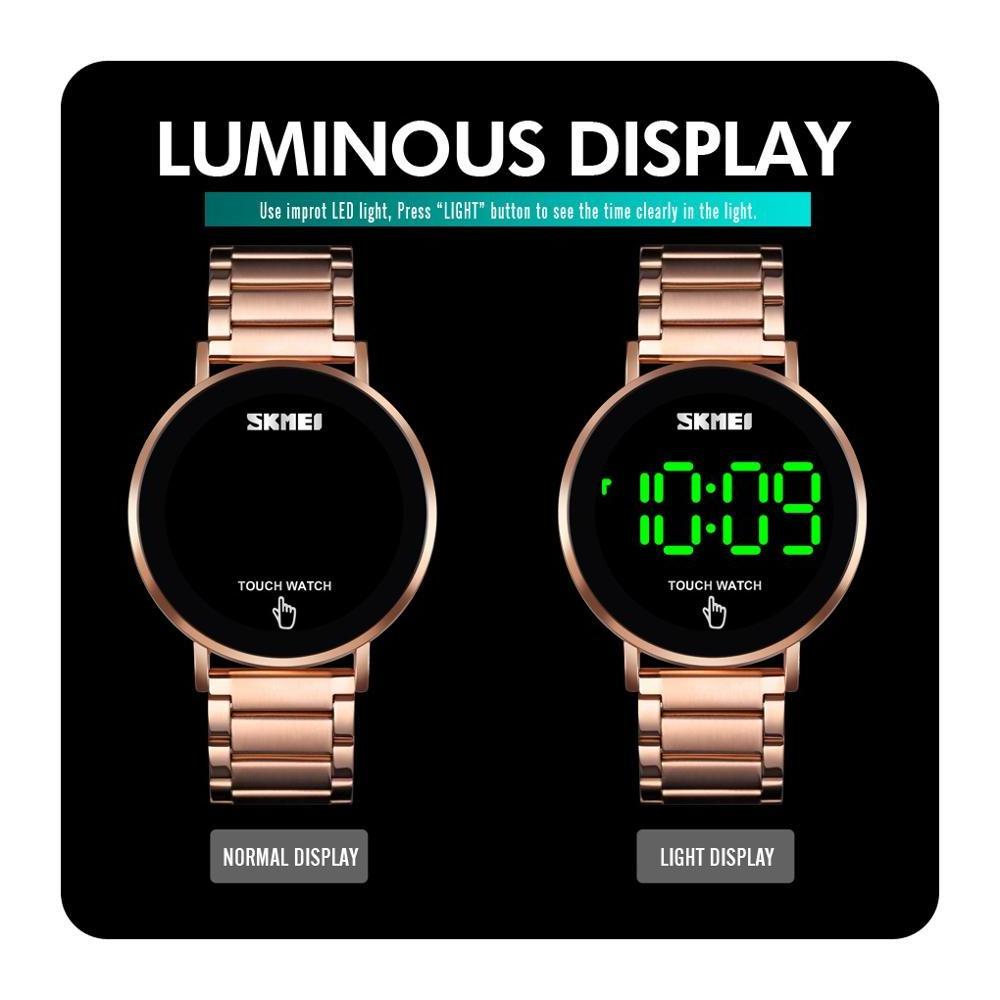 SKMEI 1550 luxury black boys touch watch hot sale Stainless steel band LED Waterproof Multi function Simple smart wrist watch