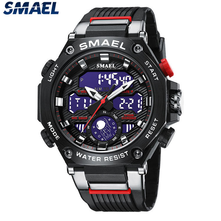 SMAEL 8069 new design made in China mens digital watch low cost PU band dual time Multi function storage sports wrist watch