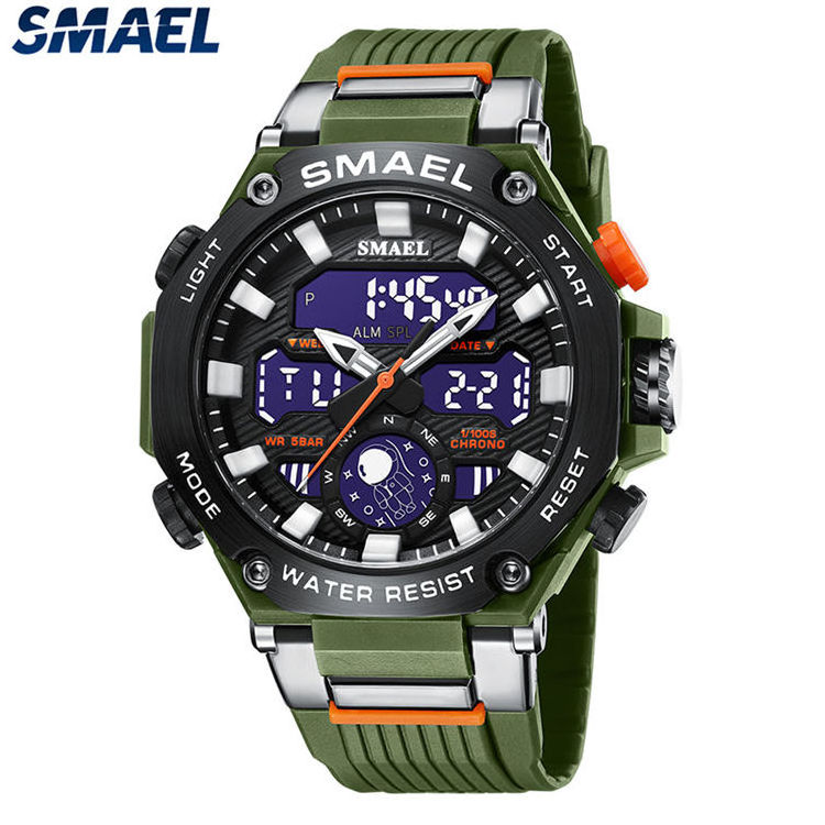 SMAEL 8069 new design made in China mens digital watch low cost PU band dual time Multi function storage sports wrist watch