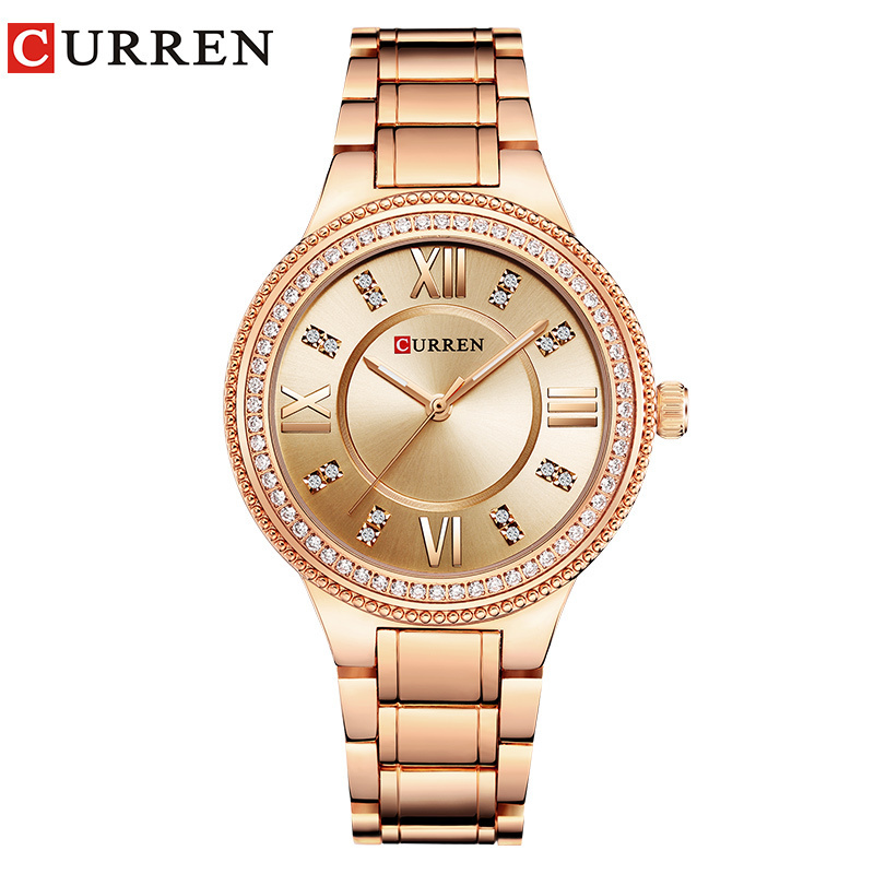 CURREN 9004 cute rose gold lady quartz watch new arrival Stainless steel band water resistant bling rohs Leisure watch design