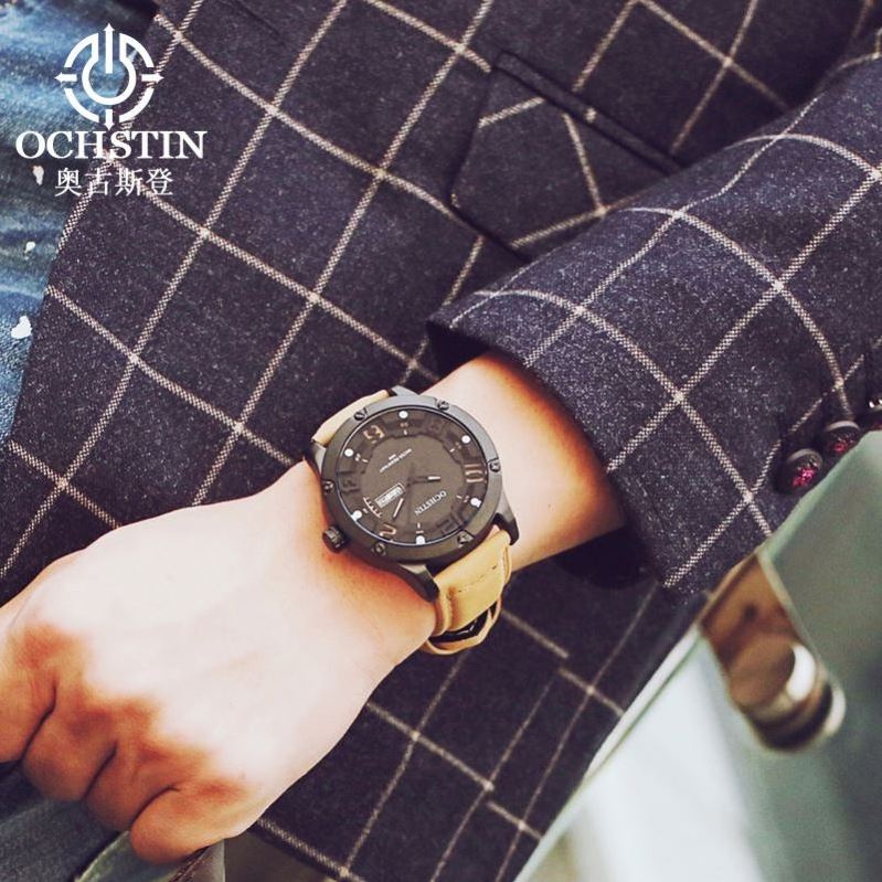 OCHSTIN 052 excel drop shipping gents quartz watch designer leather band water proof date display  business wrist watch