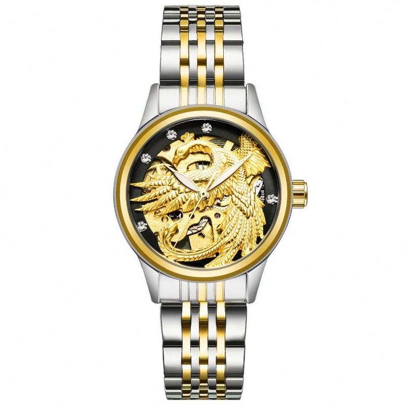 TEVISE 9006 Eagle lady watch hollow gold stainless steel strap low MOQ automatic mechanical casual watch factory