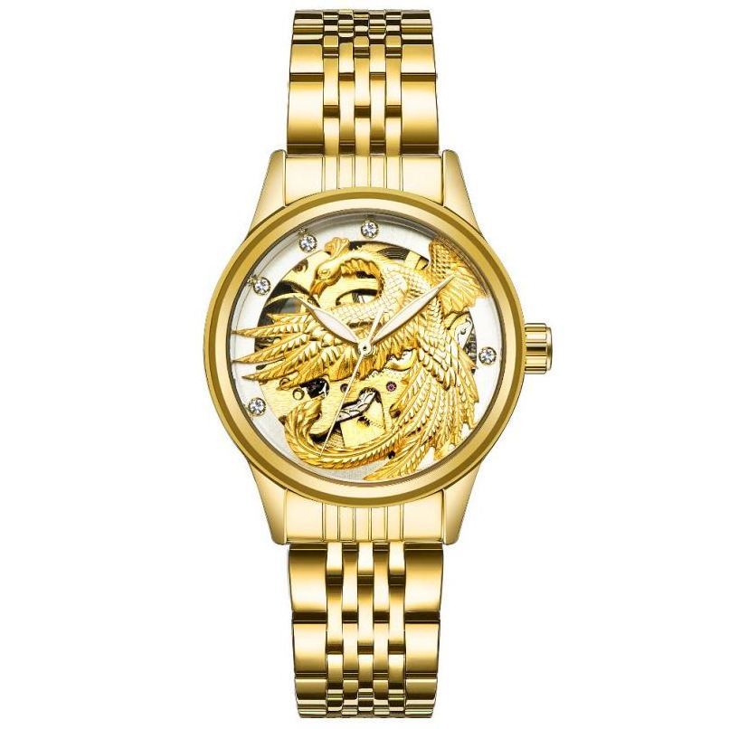 TEVISE 9006 Eagle lady watch hollow gold stainless steel strap low MOQ automatic mechanical casual watch factory