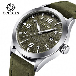 OCHSTIN 62028 intrinsically green boys mechanism watch genius PU leather band water resistant auto date display Minimalist watch