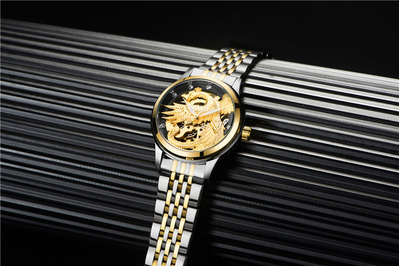 TEVISE 9006 Eagle lady watch hollow gold stainless steel strap low MOQ automatic mechanical casual watch factory