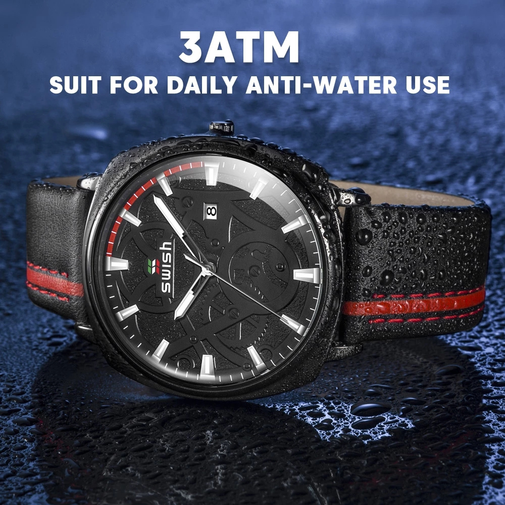 SWISH 0114 top 10 brands black men quartz watch comely PU leather band water proof Calendar character sports reloj watch