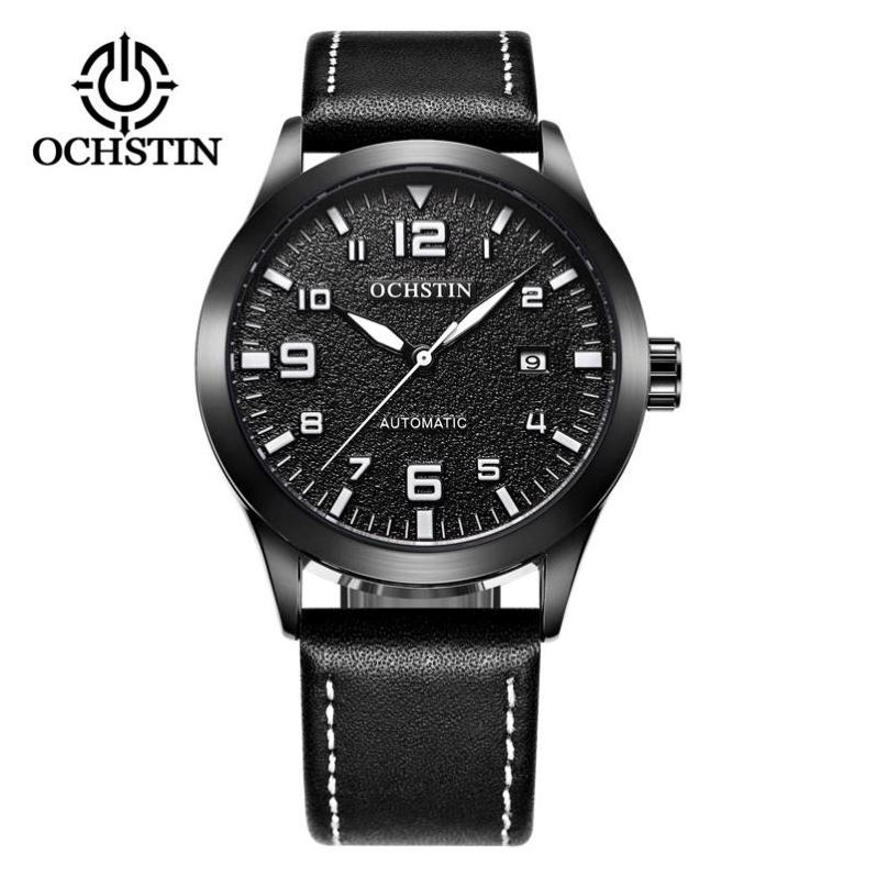 OCHSTIN 62028 intrinsically green boys mechanism watch genius PU leather band water resistant auto date display Minimalist watch