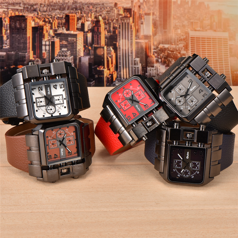 Oulm 3364 king made in prc man quartz watch stylish PU leather strap 24 hours chronometer moq 1 golf watch factory