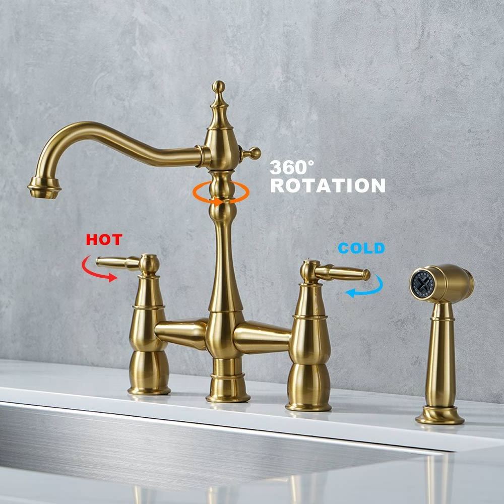 Kaiping Faucet Factory Direct Supply Victorian Design Two Handle Kitchen Faucet with Portable Shattaf Spray