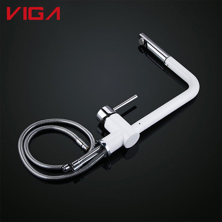 New Arrival Chrome Surface Treatment Extend Ceramic Cartridge White And Chrome Kitchen Faucet