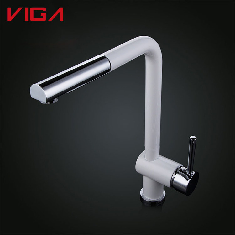 New Arrival Chrome Surface Treatment Extend Ceramic Cartridge White And Chrome Kitchen Faucet