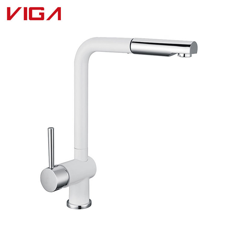 New Arrival Chrome Surface Treatment Extend Ceramic Cartridge White And Chrome Kitchen Faucet