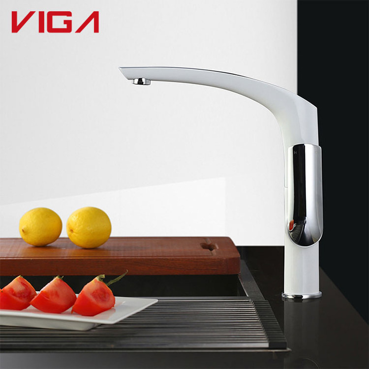 VIGA Factory Supplier White Chrome Plated Single Handle Kitchen Mixer Single Hole Kitchen Faucet