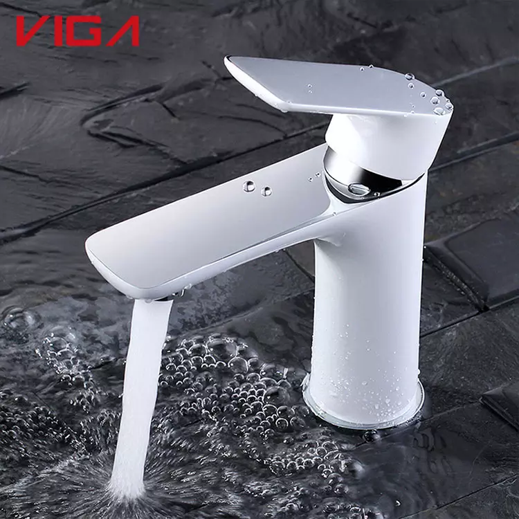 Factory Wholesale Aqua Faucets Deck Mounted White Faucet Washbasin Bathroom Basin Mixer Tap