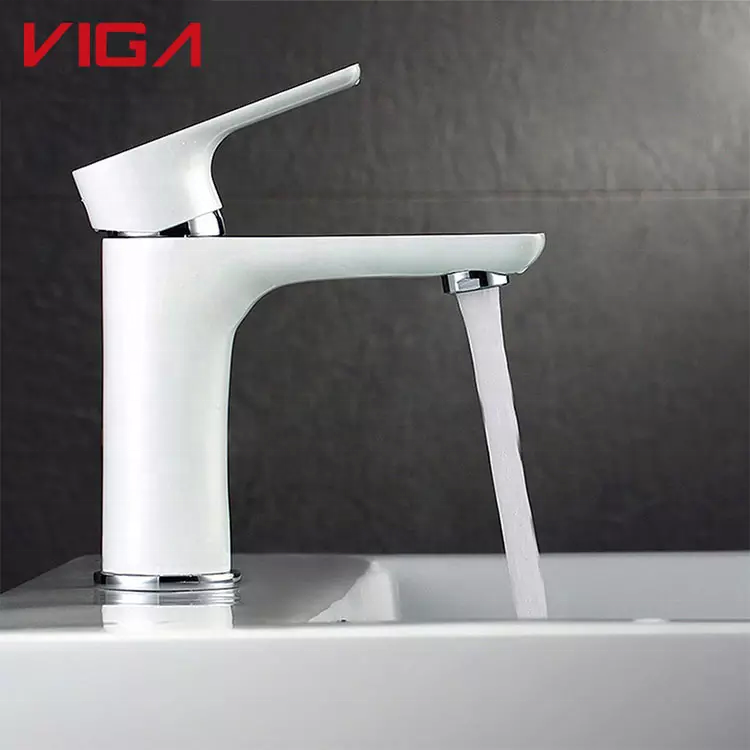 Factory Wholesale Aqua Faucets Deck Mounted White Faucet Washbasin Bathroom Basin Mixer Tap