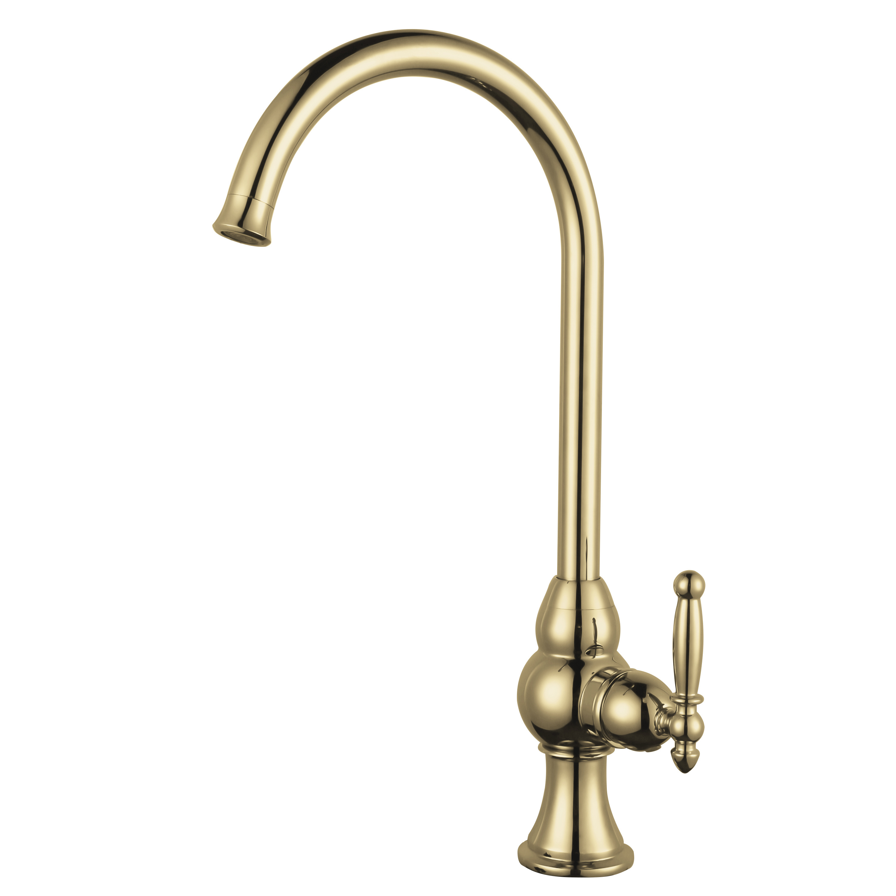 Vintage Style Long Neck Polished Gold Single Handle Water Mixer Tap Brass Deck Mounted Kitchen Sink Faucet