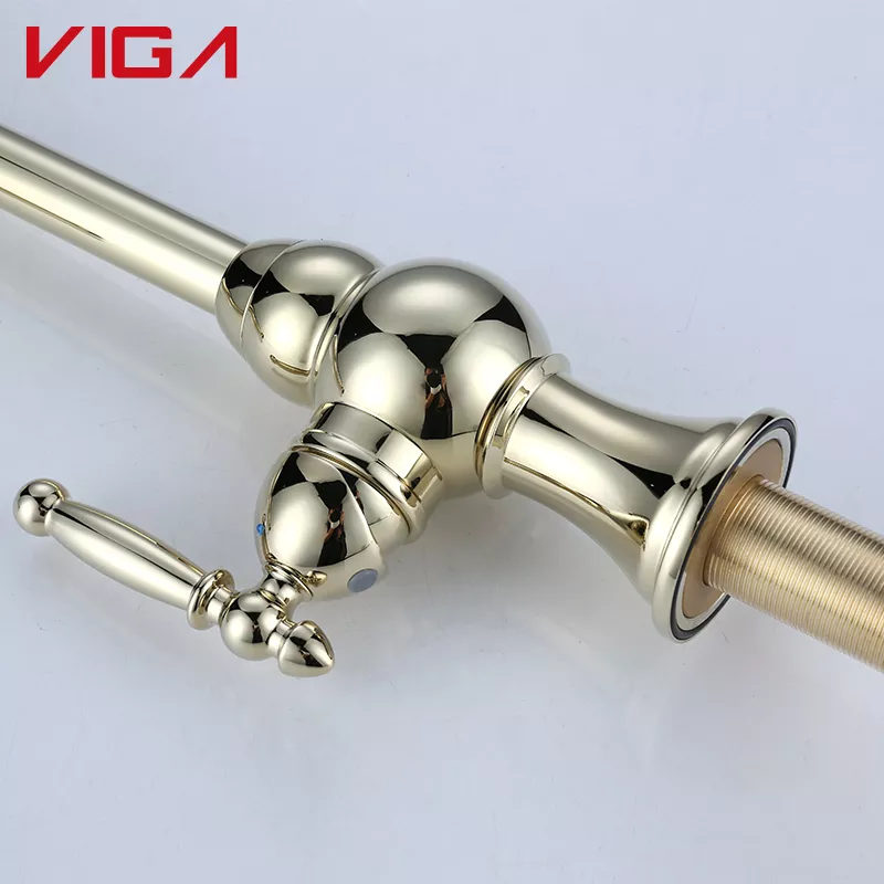 Vintage Style Long Neck Polished Gold Single Handle Water Mixer Tap Brass Deck Mounted Kitchen Sink Faucet