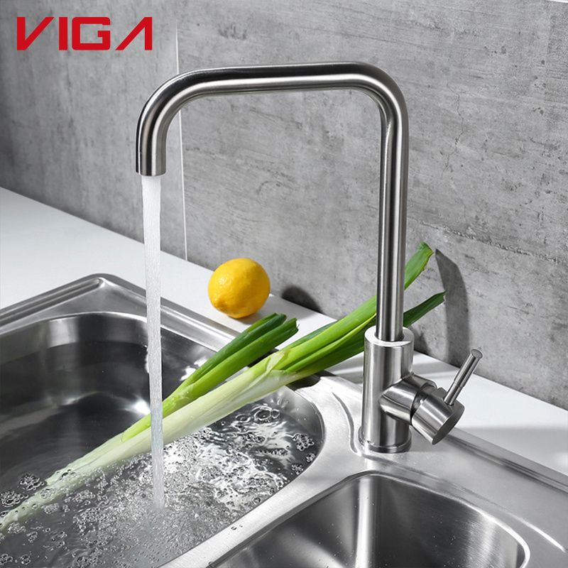 Kitchen Faucet 304 Stainless Steel Long Neck Kitchen Sink Water Tap with  Zinc Alloy Handle