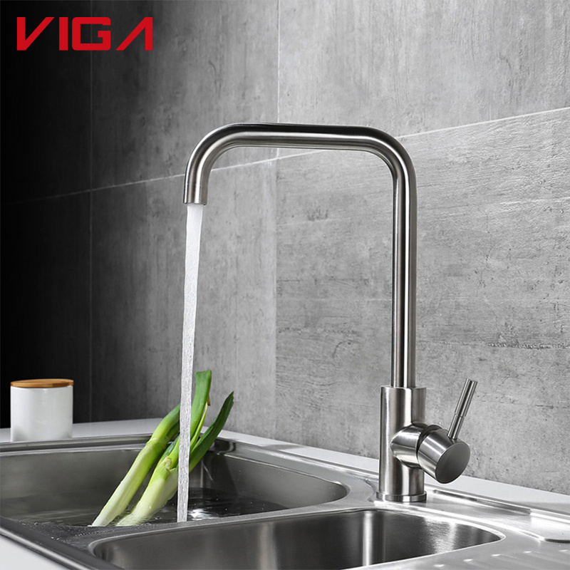 Kitchen Faucet 304 Stainless Steel Long Neck Kitchen Sink Water Tap with  Zinc Alloy Handle