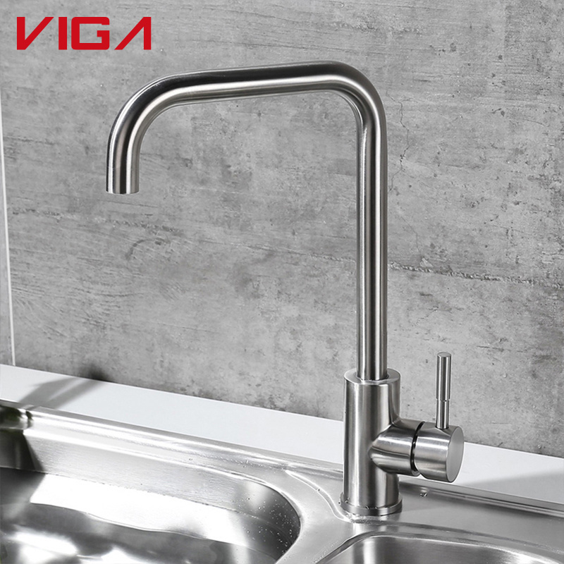 Kitchen Faucet 304 Stainless Steel Long Neck Kitchen Sink Water Tap with  Zinc Alloy Handle