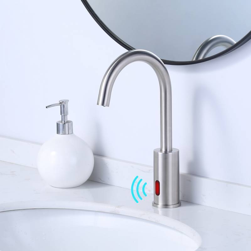 Bathroom Tall Waterfall Sensor Mixer Tap Automatic Bathroom Sink Faucet with Control Box and Temperature Mixer for Vanity