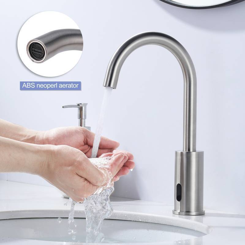 Bathroom Tall Waterfall Sensor Mixer Tap Automatic Bathroom Sink Faucet with Control Box and Temperature Mixer for Vanity