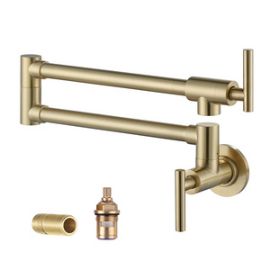 American Style Brush Gold Brass Fold Single Cold Water Tap Kitchen Wall Mount Pot Filler Faucet Tap