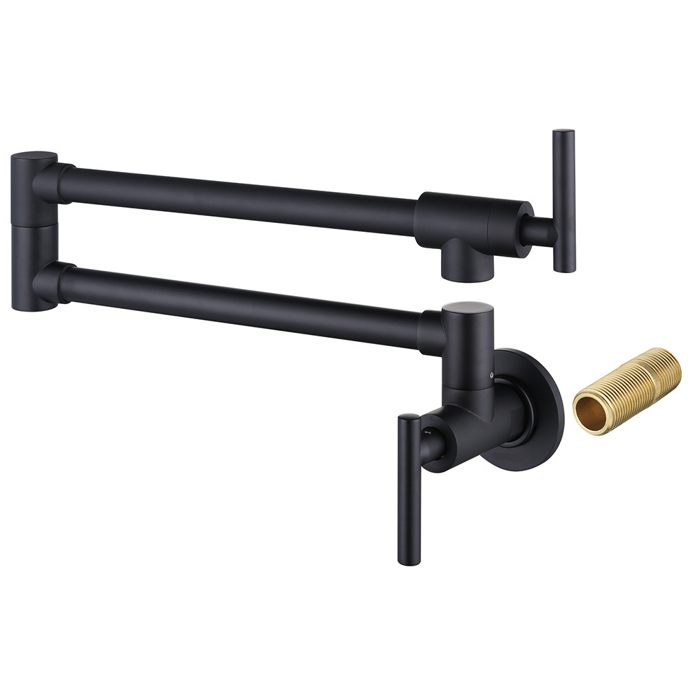 Solid Brass Matte Black Wall Mount Pot Filler Faucet  Copper Kitchen Sink & Stove Faucets