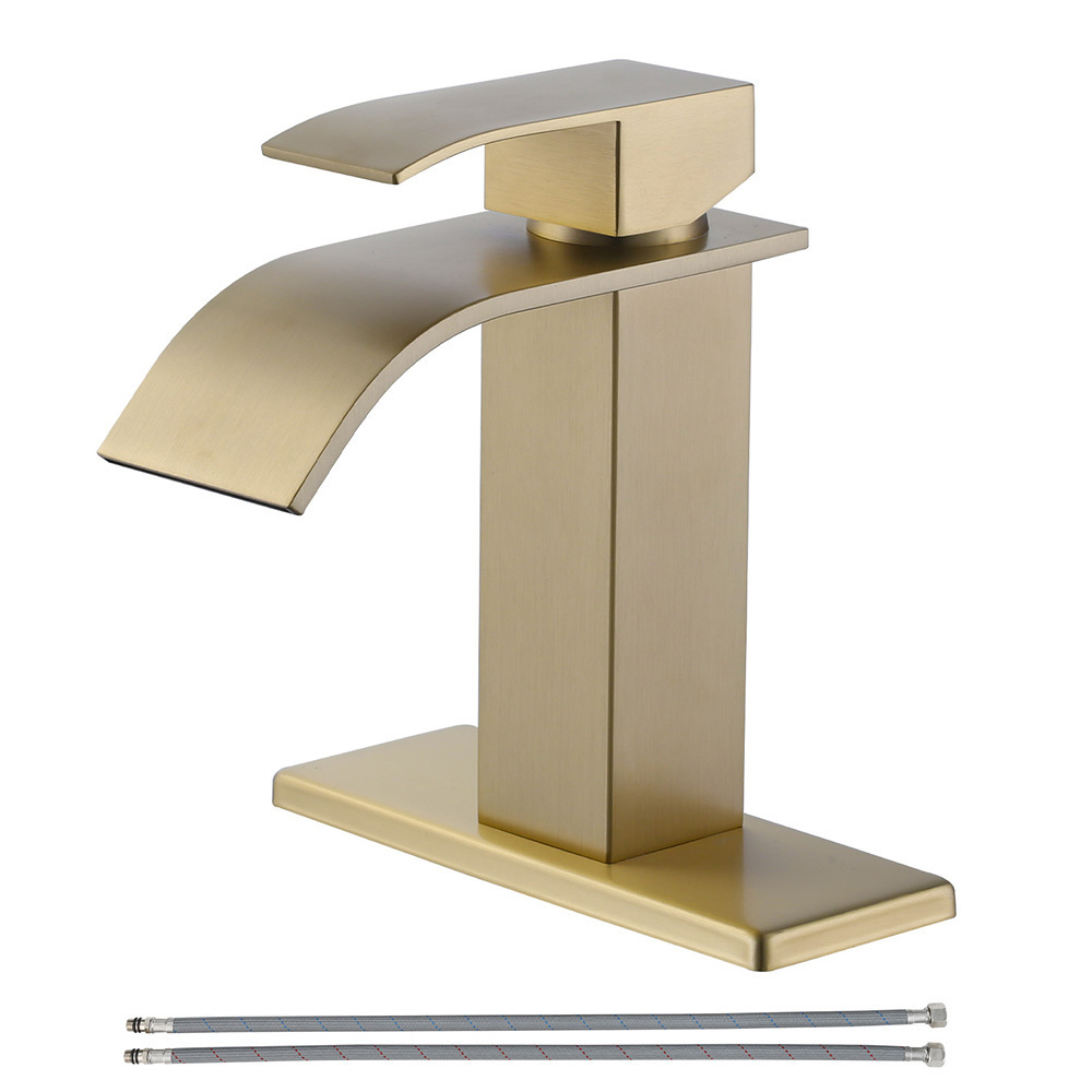 Brush Gold Rv Lavatory Vessel Bathroom Faucet Waterfall Faucet Sink Single Handle Bathroom Sink Faucet