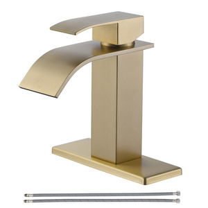 Brush Gold Rv Lavatory Vessel Bathroom Faucet Waterfall Faucet Sink Single Handle Bathroom Sink Faucet