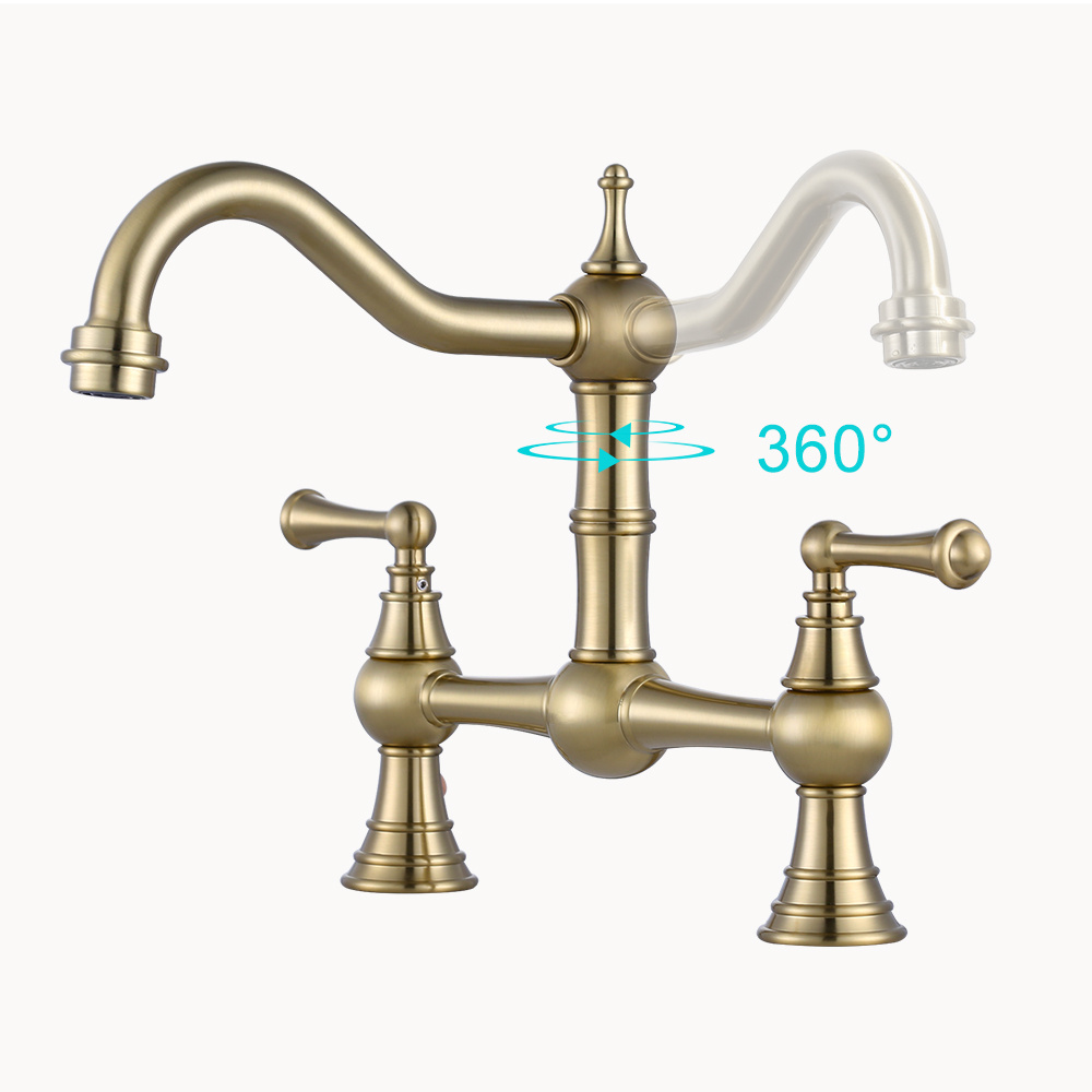 Classic Dual Handle 8 Inch Centerset Farmhouse Style Bridge Kitchen Faucet for sink 2 holes