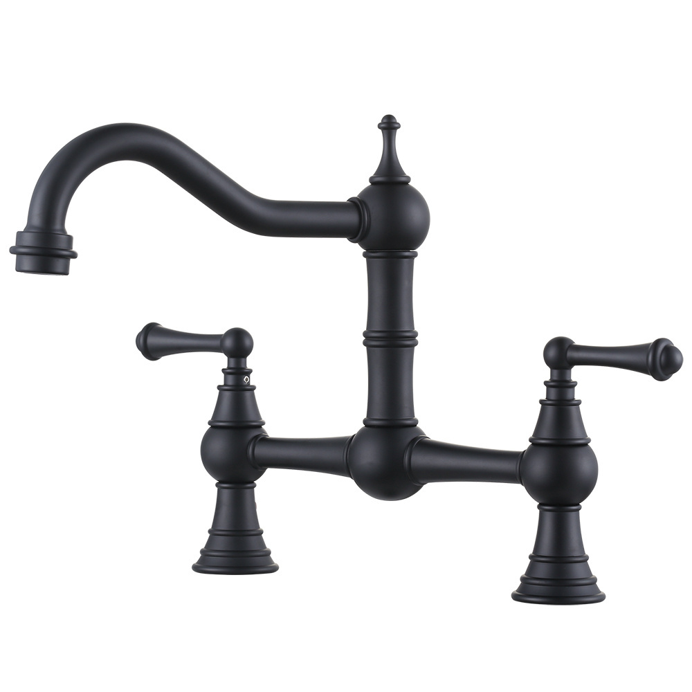 Deck Mount 8 Inch Centerset Antique Farmhouse Kitchen Faucet Bridge Brass Kitchen Faucet