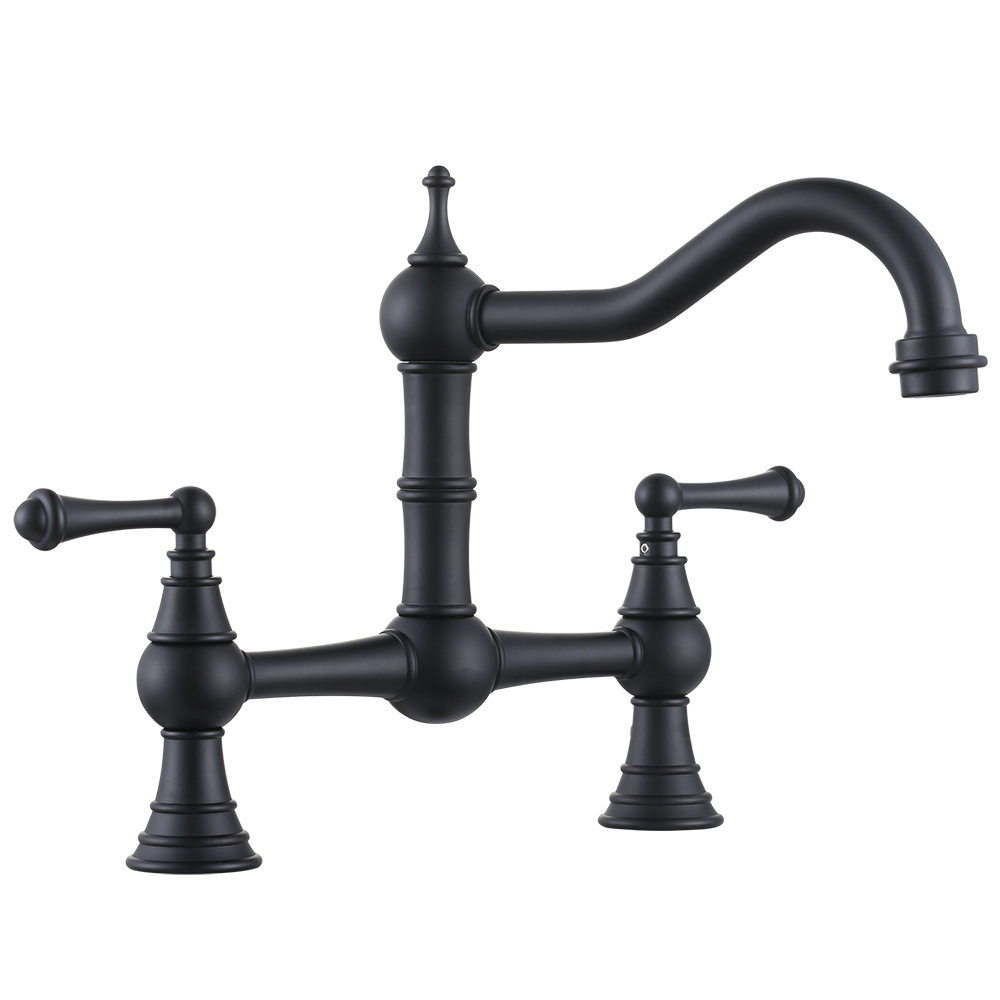 Deck Mount 8 Inch Centerset Antique Farmhouse Kitchen Faucet Bridge Brass Kitchen Faucet